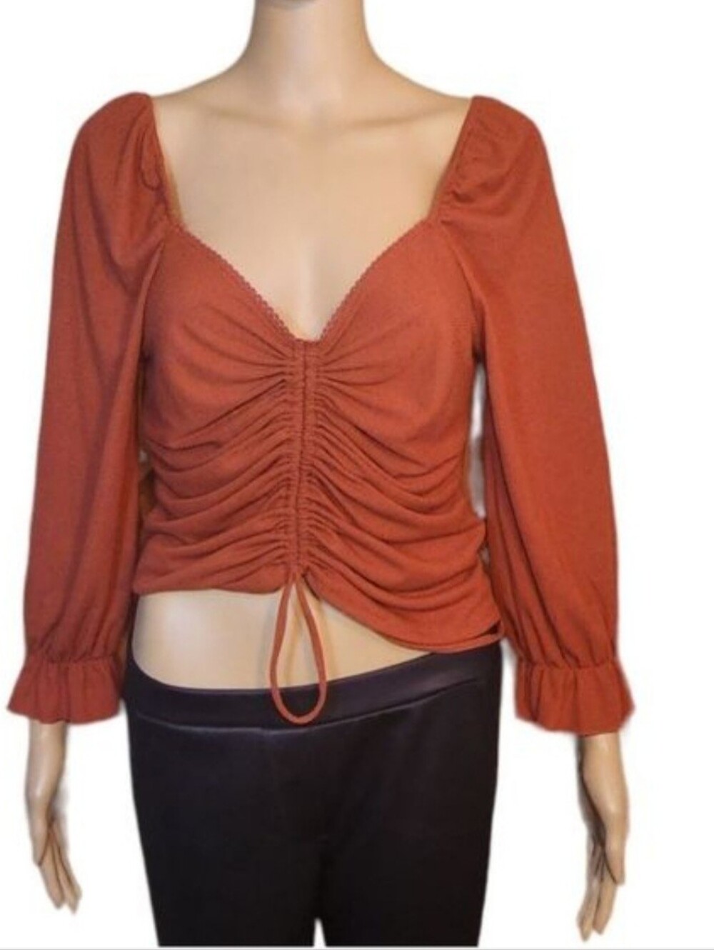 Almost Famous Shirt Gathered Long Sleeve Burnt Orange Womens Size Large